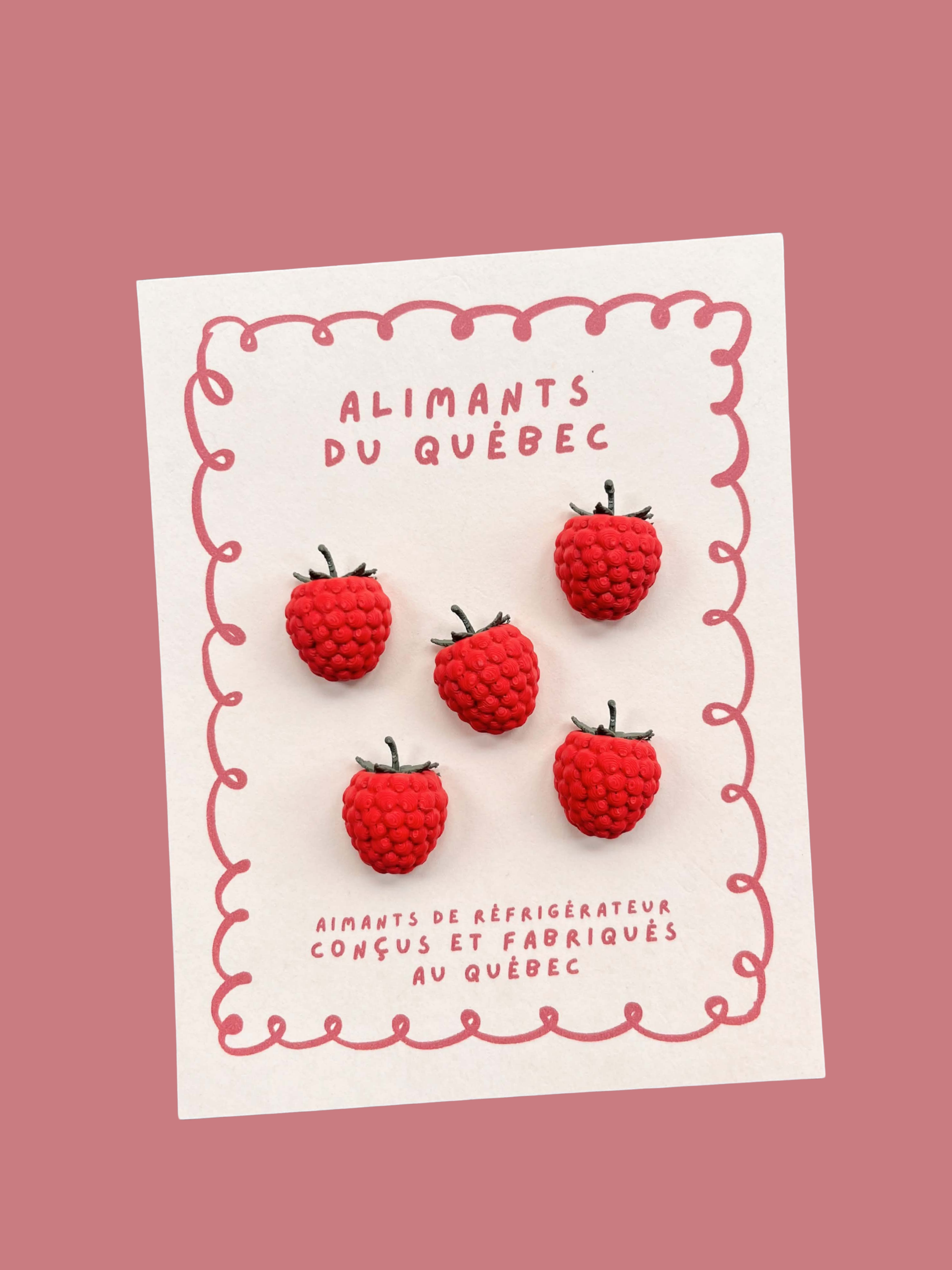 Framboises du Québec - aimants décoratifs de frigo, fabriqués au Québec