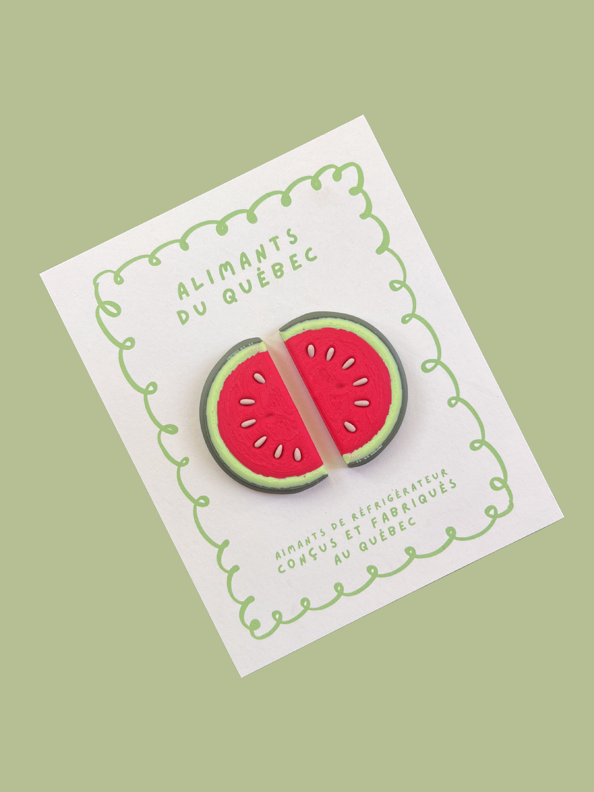 Melon d'eau du Québec - aimants décoratifs de frigo, fabriqués au Québec