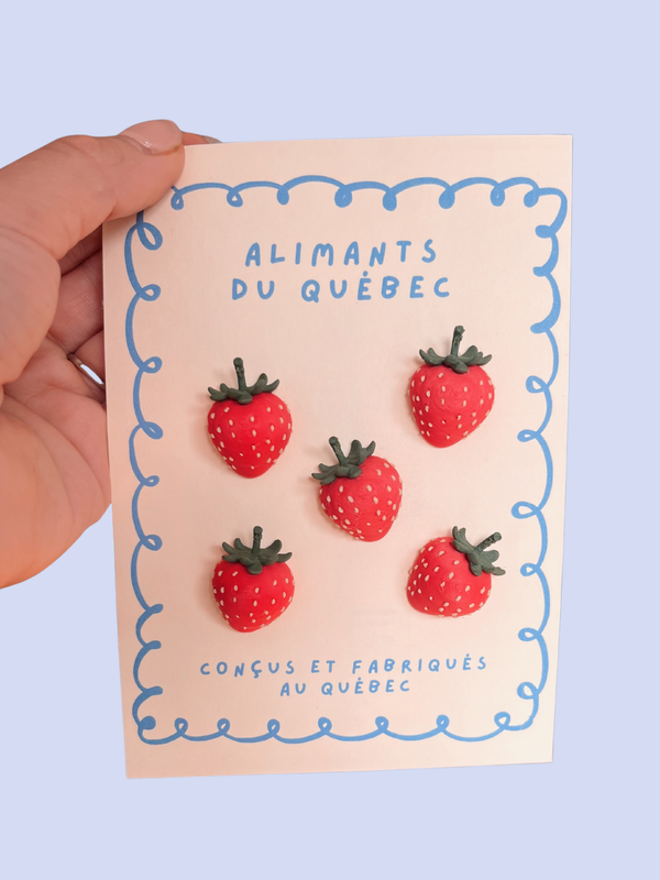 Fraises du Québec - aimants décoratifs de frigo, fabriqués au Québec