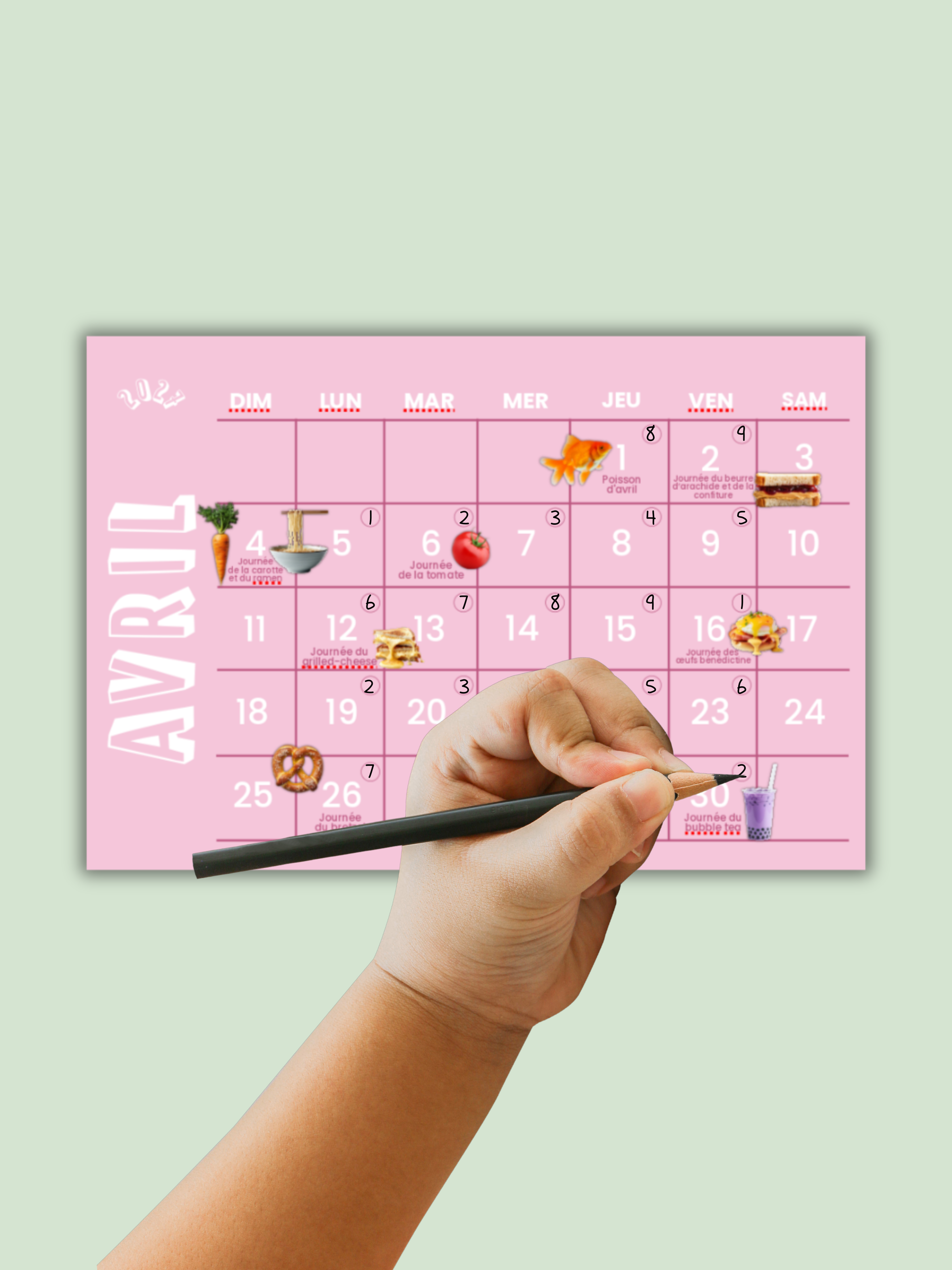 Calendrier scolaire - journées des aliments, imprimé au Québec