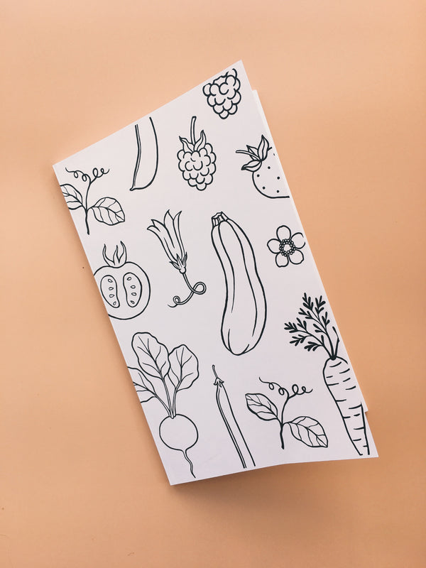 Recueil de poèmes à colorier, fabriqué au Québec- Fruits et légumes du Québec